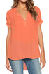 Sexy Orange V Neck Short Sleeve Oversize Chiffon Blouse